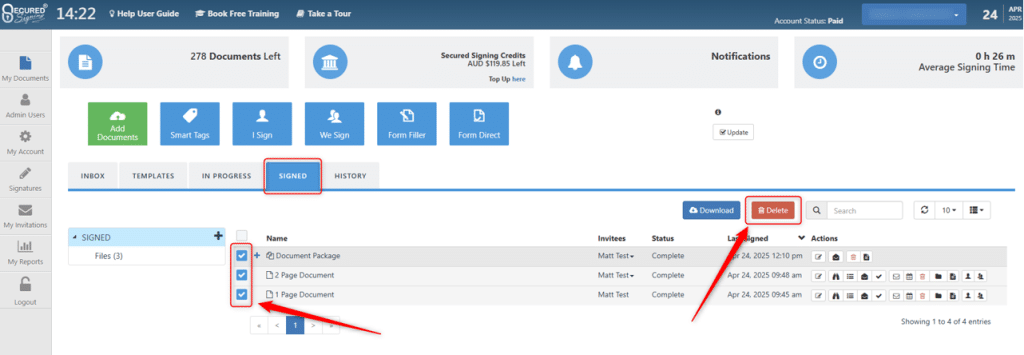 Bulk Delete - Signed - Secured Signing