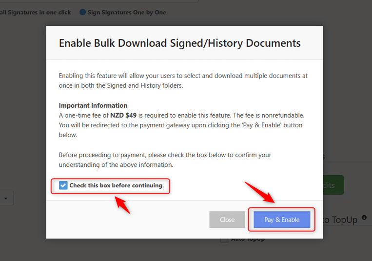 Bulk Download - Pay and Enable - Secured Signing