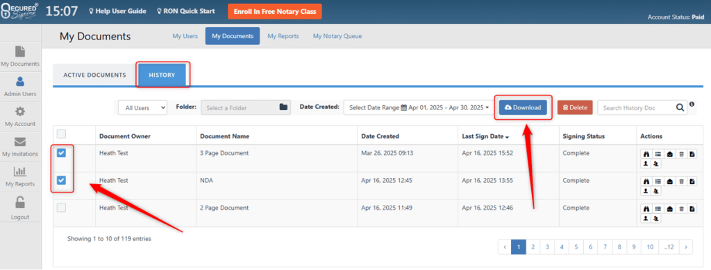 Download - History Folder - Secured Signing