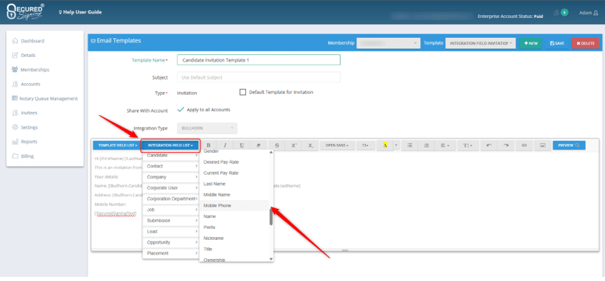 Integration List - Email Templates with Merge Fields for Bullhorn and Jobadder